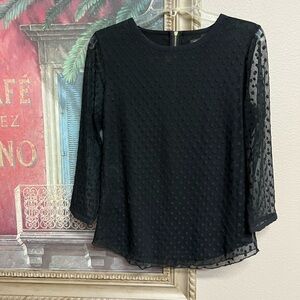 Ann Taylor Black Dotted Sheer 3/4 Sleeve Top
